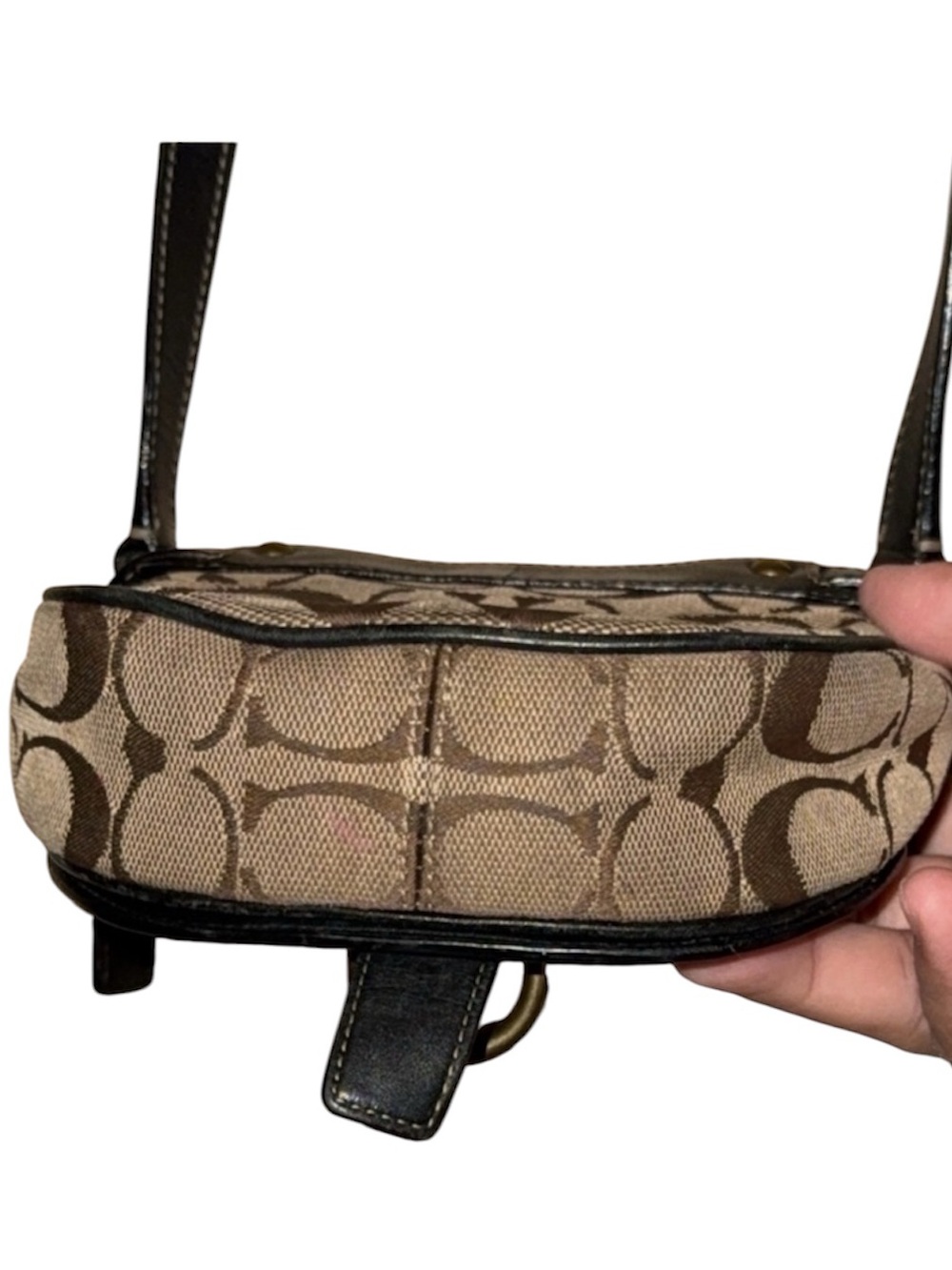 VINTAGE RARE Coach Tan Signature Canvas Crossbody with Black Leather Trim - Picture 3 of 4